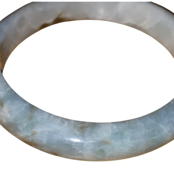 Grade A Natural Green & White Jadeite Bangle Bracelet - Picture 3 of 5